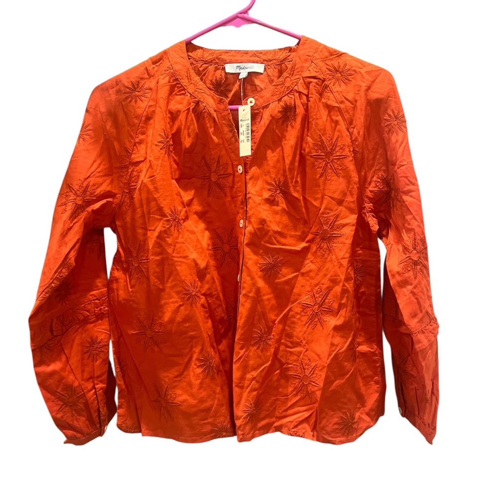 Madewell Orange Embroidered Blouse
